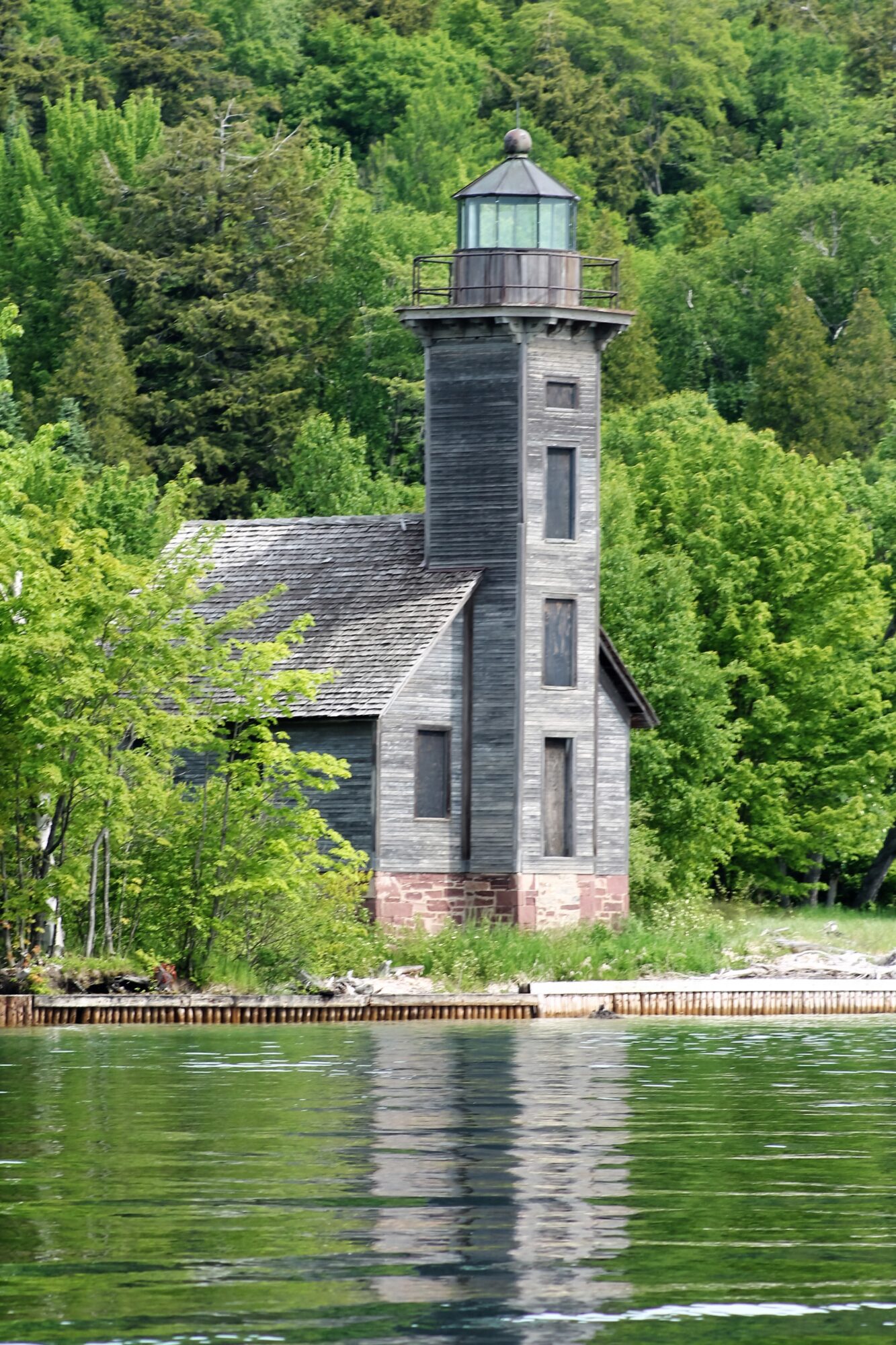 Lighthouse on Lake Superior at Pontoon on lake at Seaberg Pontoon Rentals